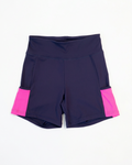 Navy bike pants with solid pink panels